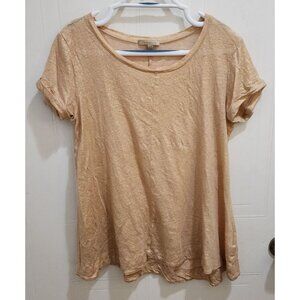 Bordeaux Women's Short Sleeve Swing Tee Shirt Top 100% Linen Lightweight Gold XS